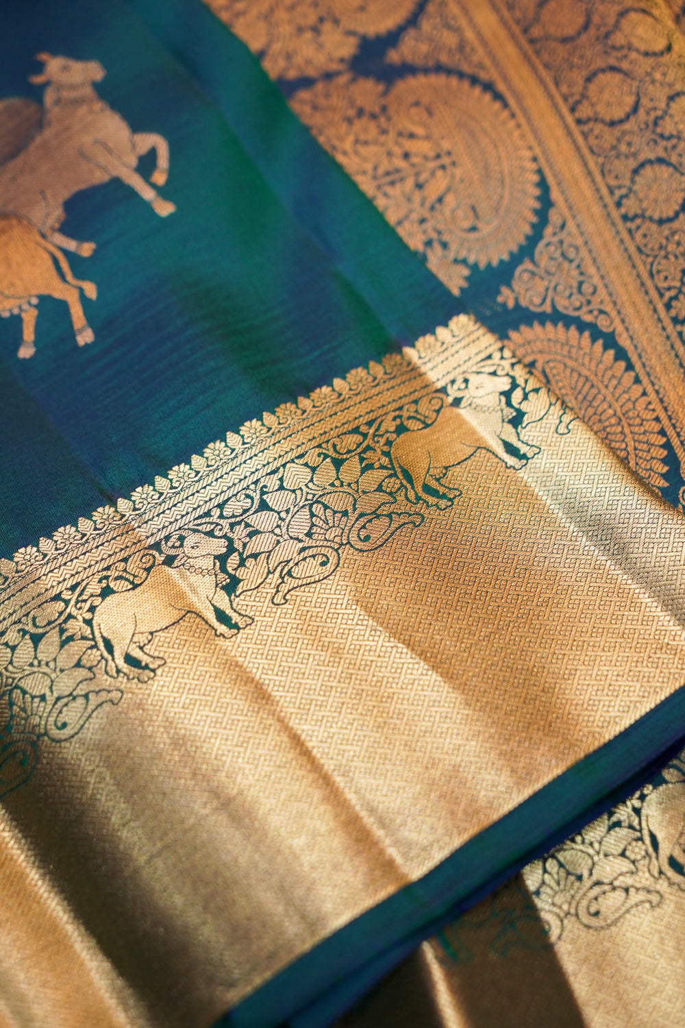 Ocean Blue Motif Katan Silk Kanjivaram