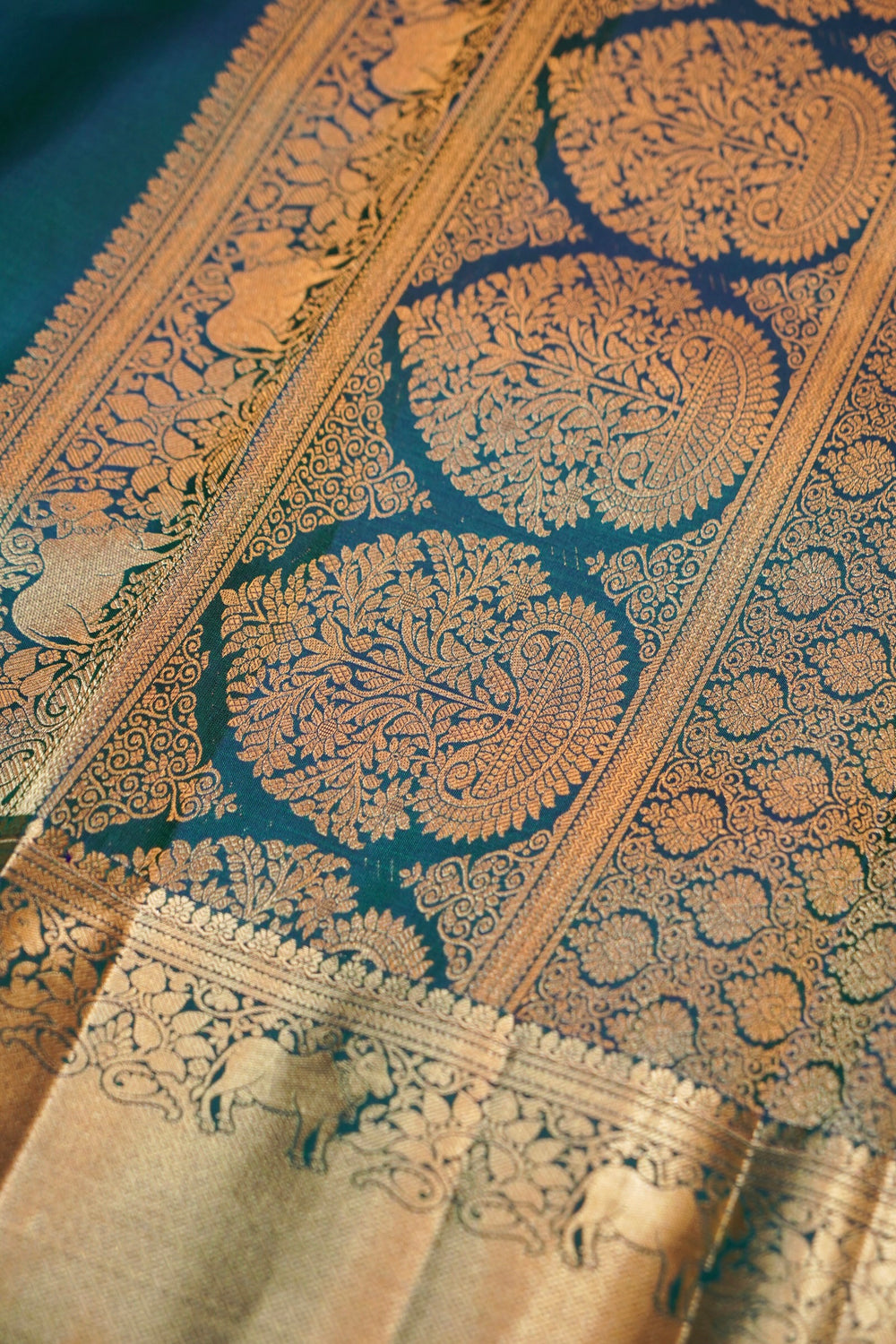 Ocean Blue Motif Katan Silk Kanjivaram