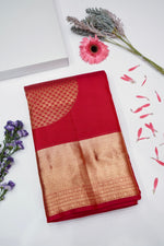Cherry Red Geometric Katan Silk Kanjivaram