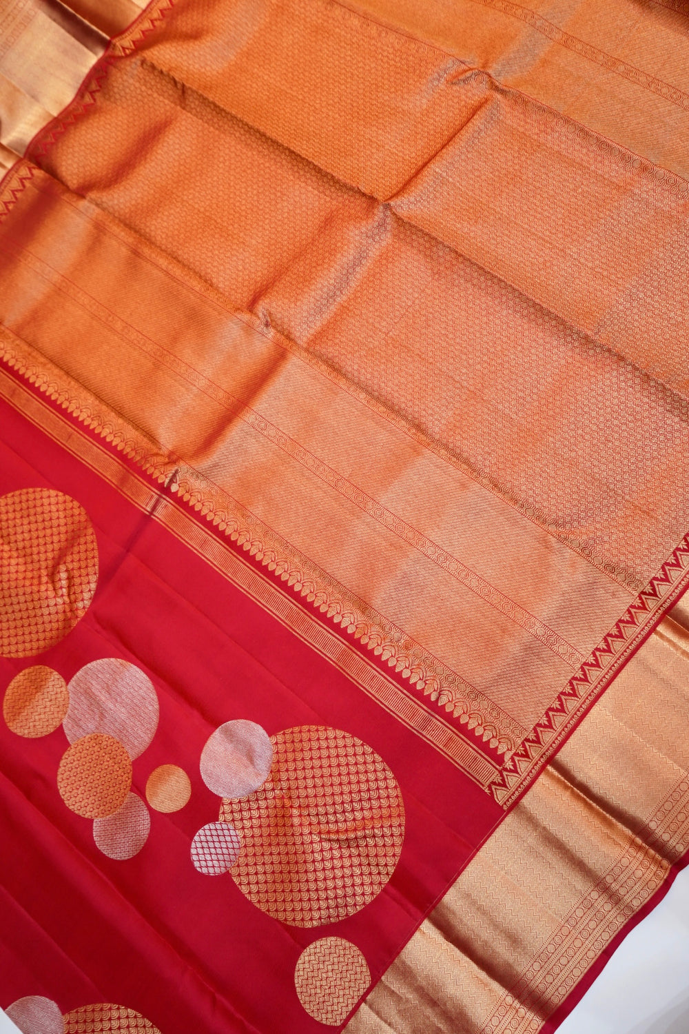 Cherry Red Geometric Katan Silk Kanjivaram