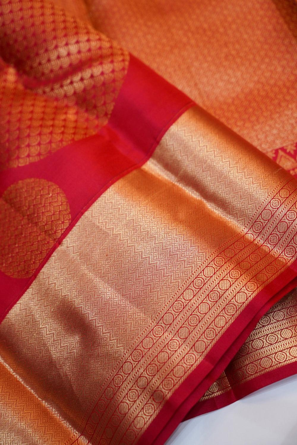 Cherry Red Geometric Katan Silk Kanjivaram