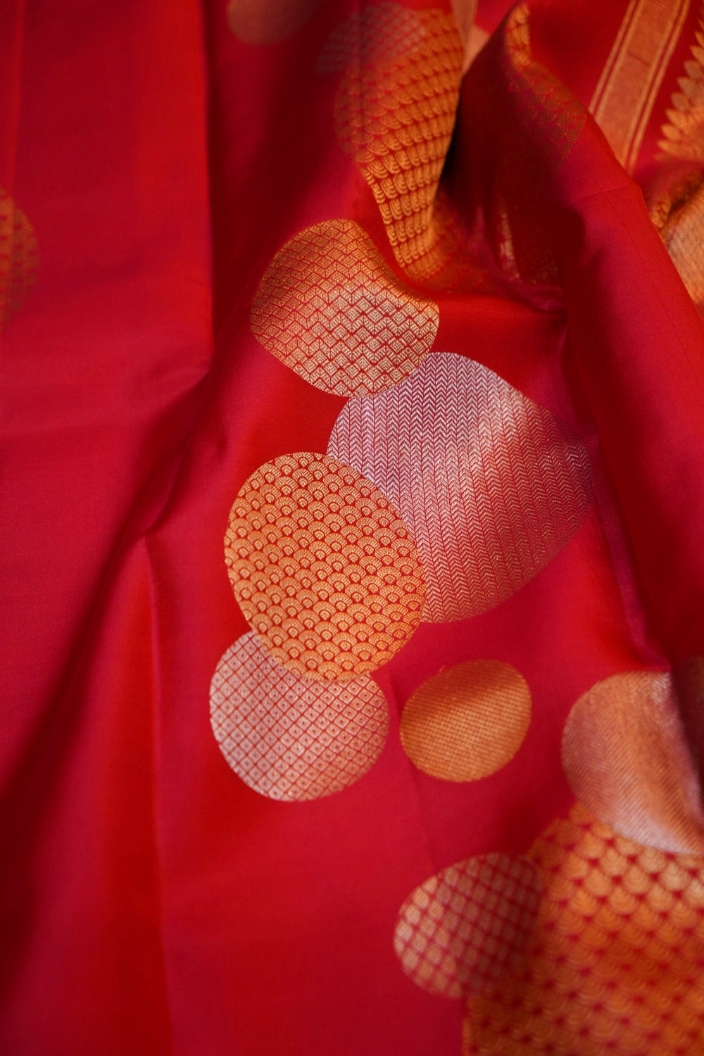 Cherry Red Geometric Katan Silk Kanjivaram
