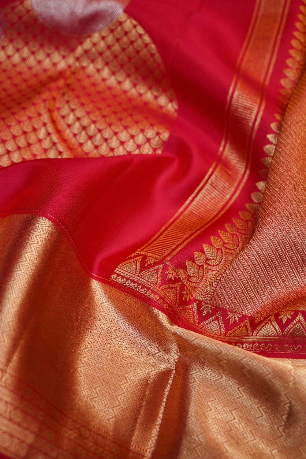 Cherry Red Geometric Katan Silk Kanjivaram