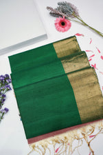 Pine Green Ikat Print Tussar Silk Handwoven Banarasi Saree