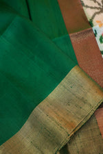 Pine Green Ikat Print Tussar Silk Handwoven Banarasi Saree