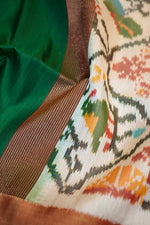 Pine Green Ikat Print Tussar Silk Handwoven Banarasi Saree