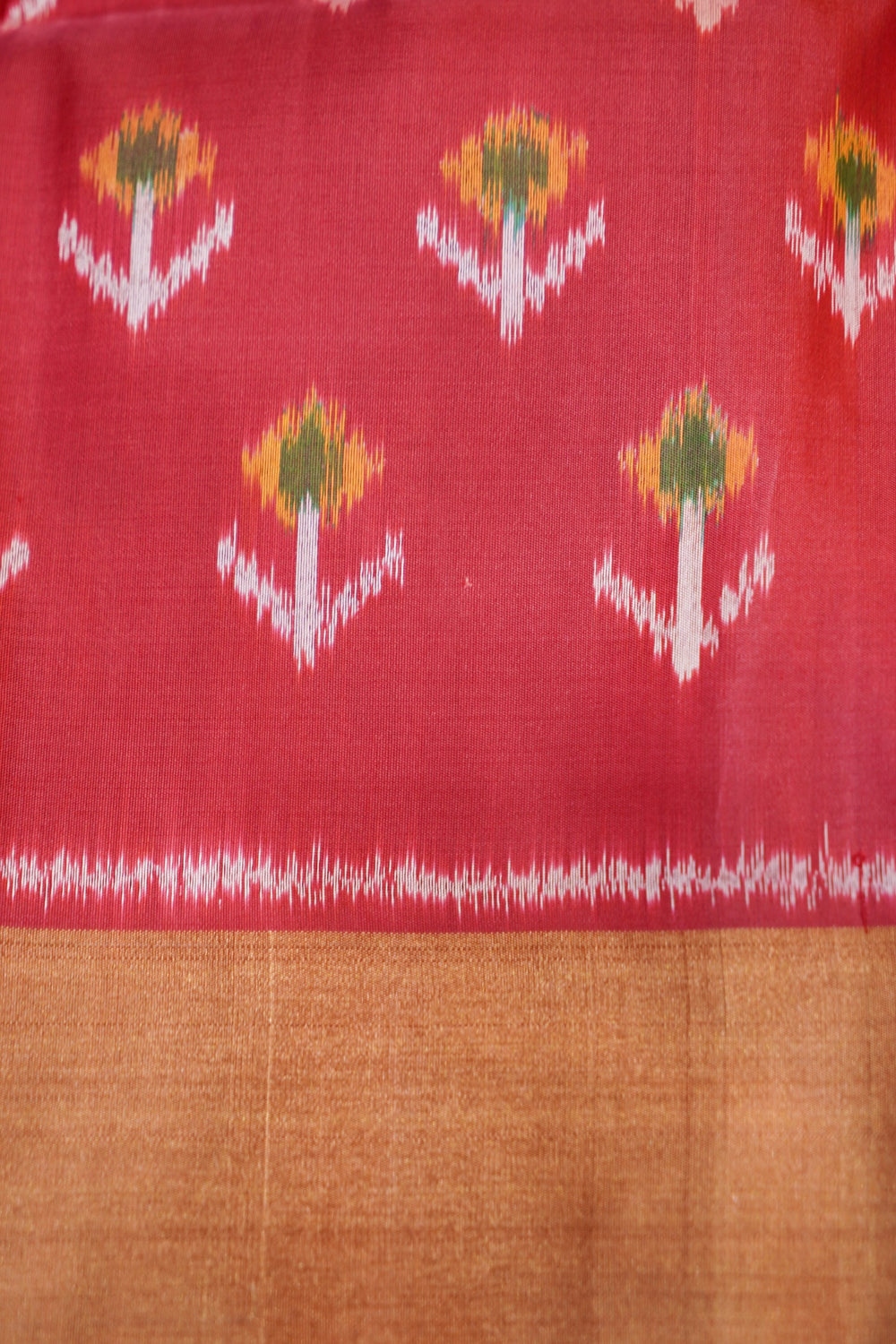 Pine Green Ikat Print Tussar Silk Handwoven Banarasi Saree