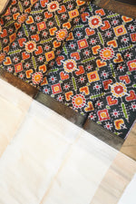 Pearl White Ikat Print Tussar Silk Handwoven Banarasi Saree