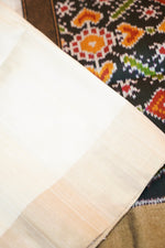 Pearl White Ikat Print Tussar Silk Handwoven Banarasi Saree