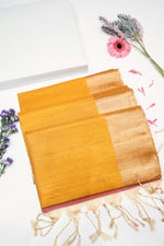 Gold Yellow Ikat Print Tussar Silk Handwoven Banarasi Saree