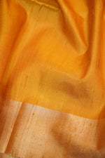 Gold Yellow Ikat Print Tussar Silk Handwoven Banarasi Saree