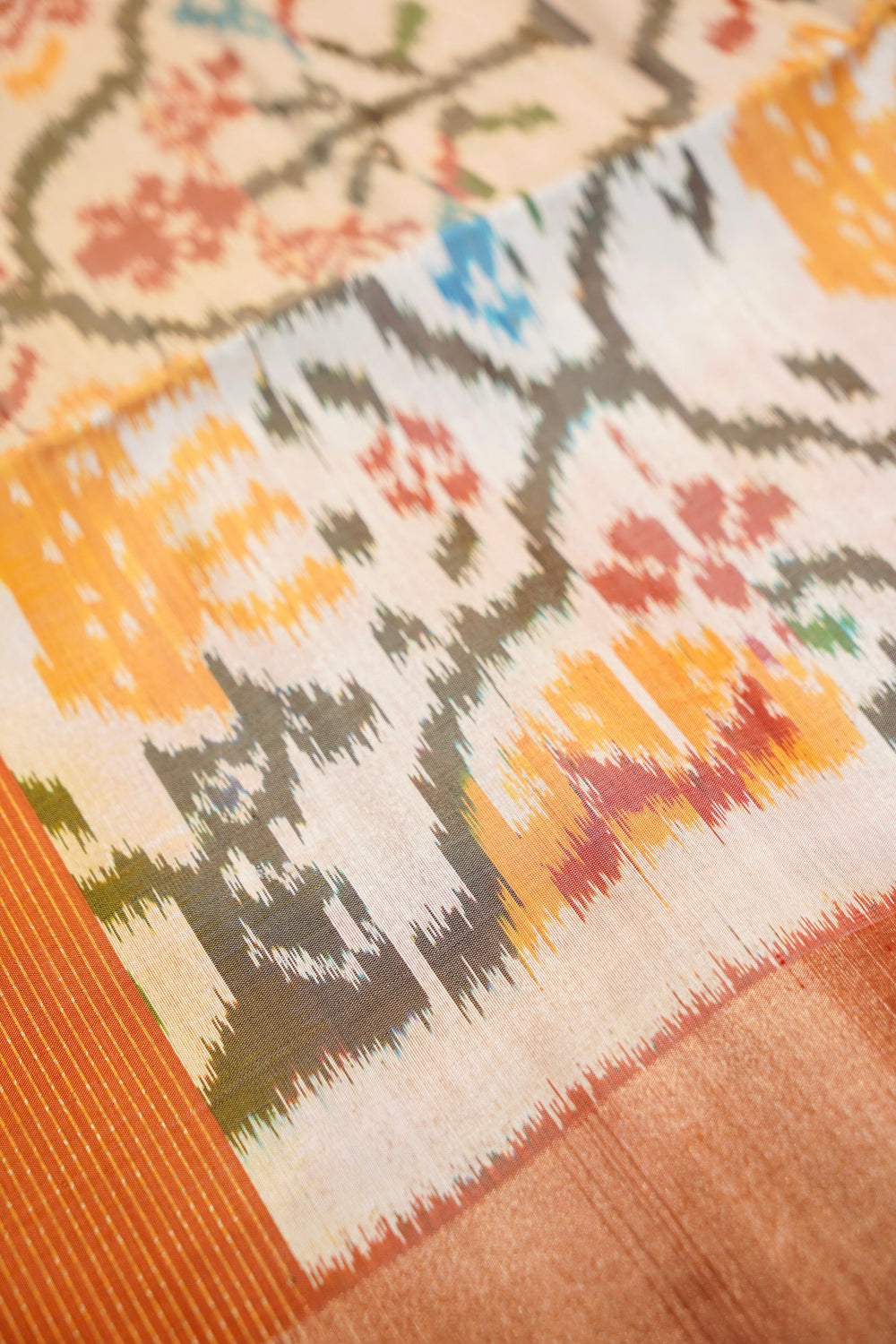 Gold Yellow Ikat Print Tussar Silk Handwoven Banarasi Saree