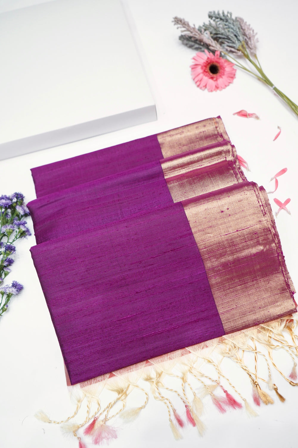 Boysenberry Purple Ikat Print Tussar Silk Handwoven Banarasi Saree
