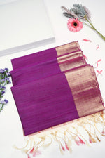 Boysenberry Purple Ikat Print Tussar Silk Handwoven Banarasi Saree