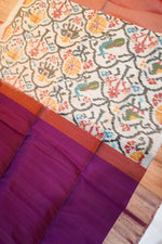 Boysenberry Purple Ikat Print Tussar Silk Handwoven Banarasi Saree