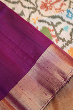 Boysenberry Purple Ikat Print Tussar Silk Handwoven Banarasi Saree