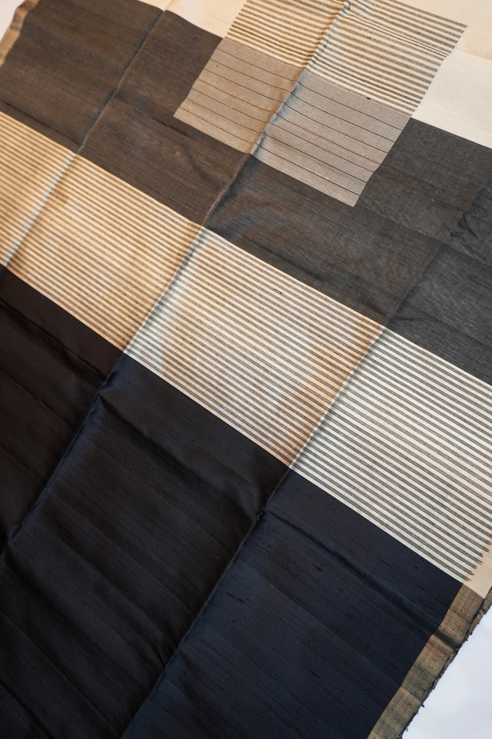 Midnight Black Stripe Tussar Silk Handwoven Banarasi Saree