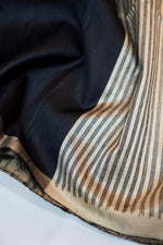 Midnight Black Stripe Tussar Silk Handwoven Banarasi Saree