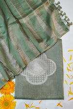 Pistachio Green Brocade Cotton Tissue Handwoven Banarasi Suit