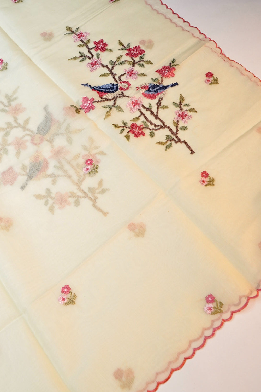 Cream White Mul Chanderi Handwoven Banarasi Suit