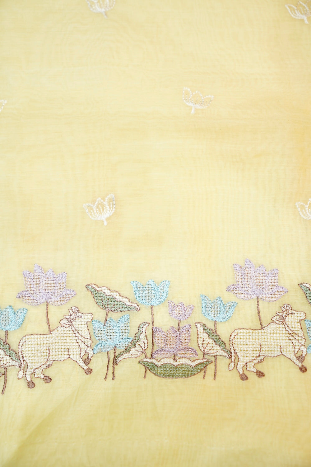 Butter Yellow Resham Embroidery Cotton Handwoven Banarasi Suit
