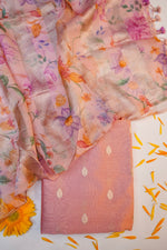 Rose Pink Booti Mul Chanderi  Handwoven Banarasi Suit