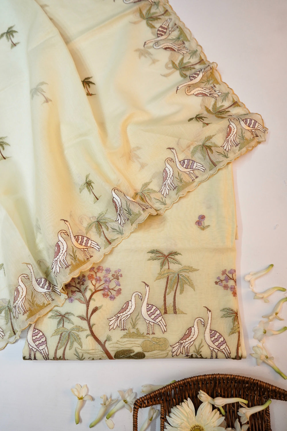 Ivory White Mul Chanderi Handwoven Banarasi Suit