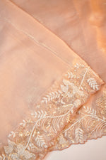 Peach Pink Tissue Silk Designer Saree