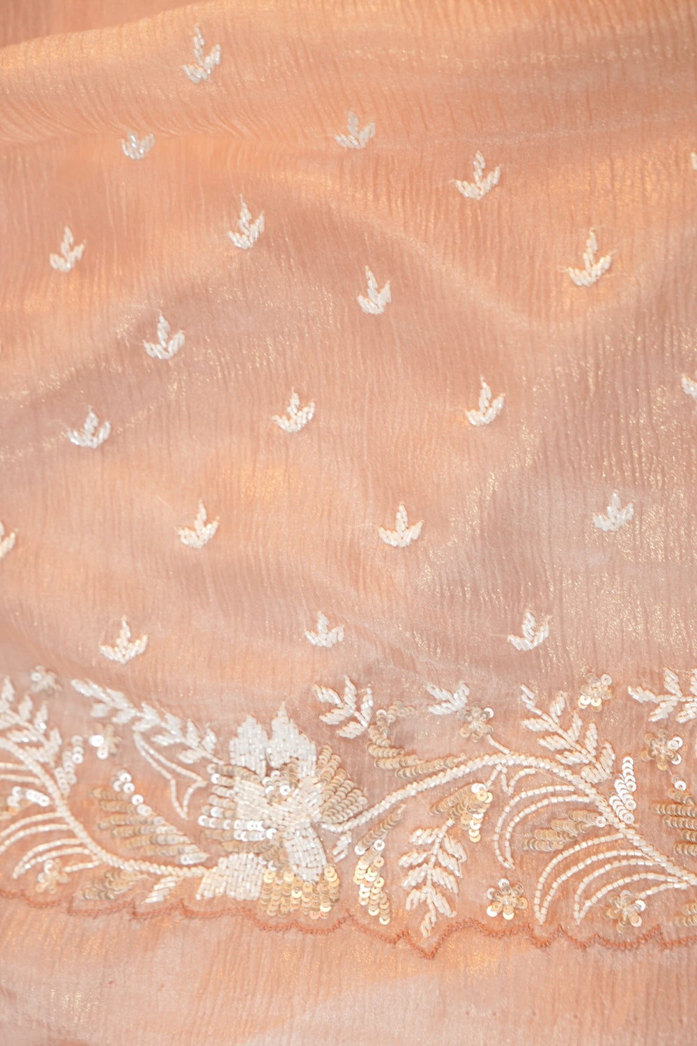 Peach Pink Tissue Silk Designer Saree