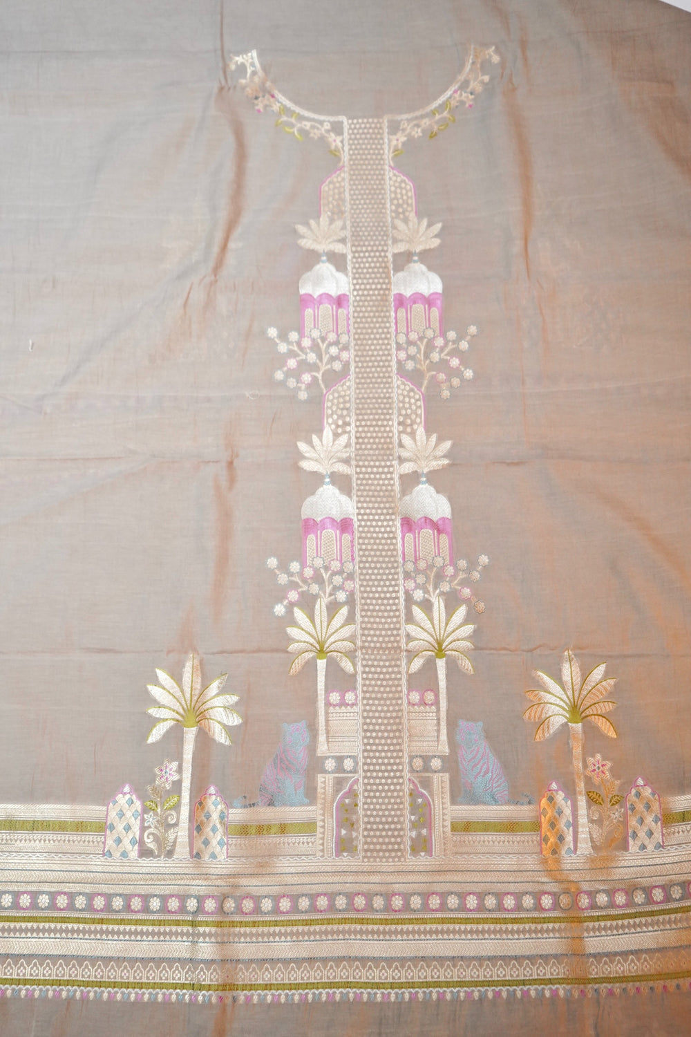 Sepia Tan Katan Silk Handwoven Banarasi Suit