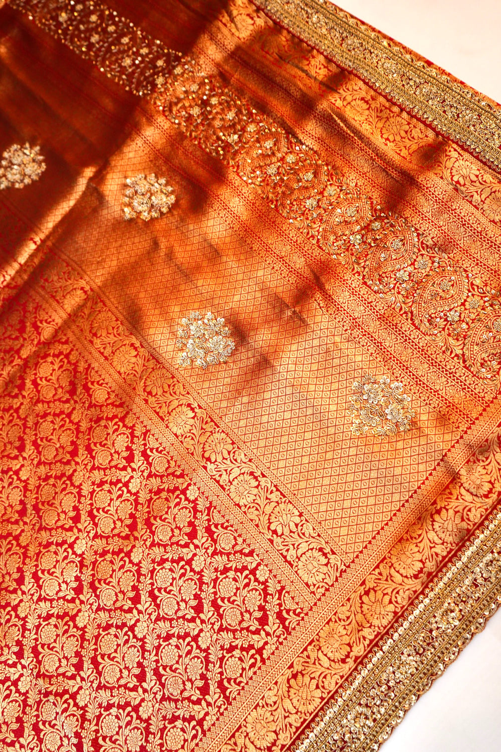 Candy Red Brocade Katan Silk Handwoven Banarasi Saree