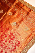 Candy Red Brocade Katan Silk Handwoven Banarasi Saree