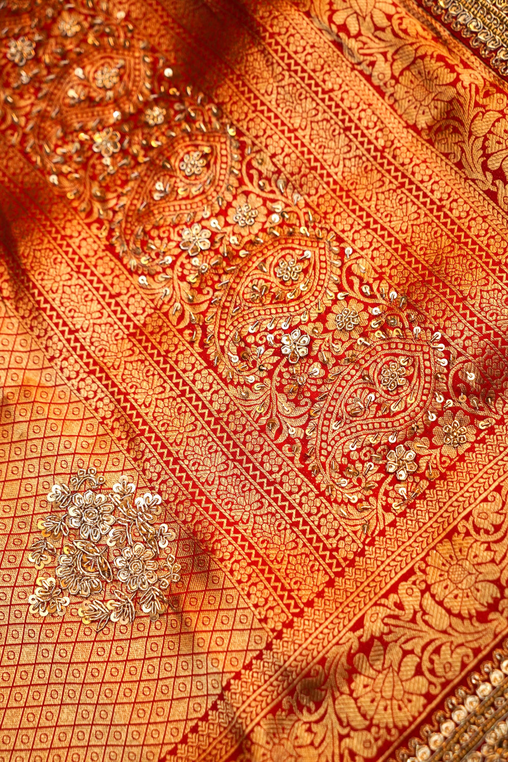 Candy Red Brocade Katan Silk Handwoven Banarasi Saree
