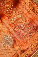 Candy Red Brocade Katan Silk Handwoven Banarasi Saree