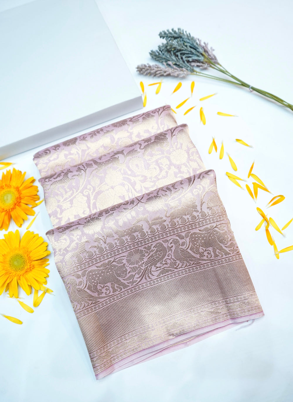Baby Pink Shikargah Mashru Silk  Handwoven Banarasi Saree