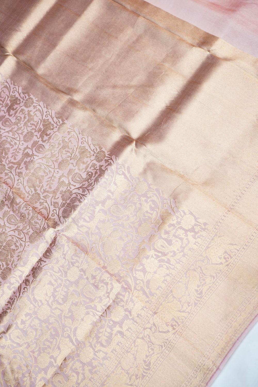 Baby Pink Shikargah Mashru Silk  Handwoven Banarasi Saree