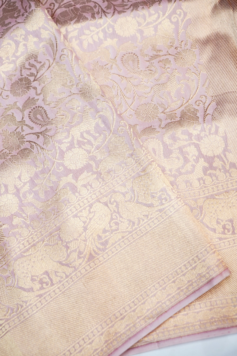 Baby Pink Shikargah Mashru Silk  Handwoven Banarasi Saree