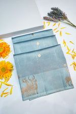 Stone Blue Motif Soft Silk  Handwoven Banarasi Saree