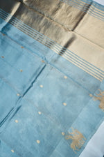 Stone Blue Motif Soft Silk  Handwoven Banarasi Saree