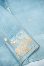 Stone Blue Motif Soft Silk  Handwoven Banarasi Saree