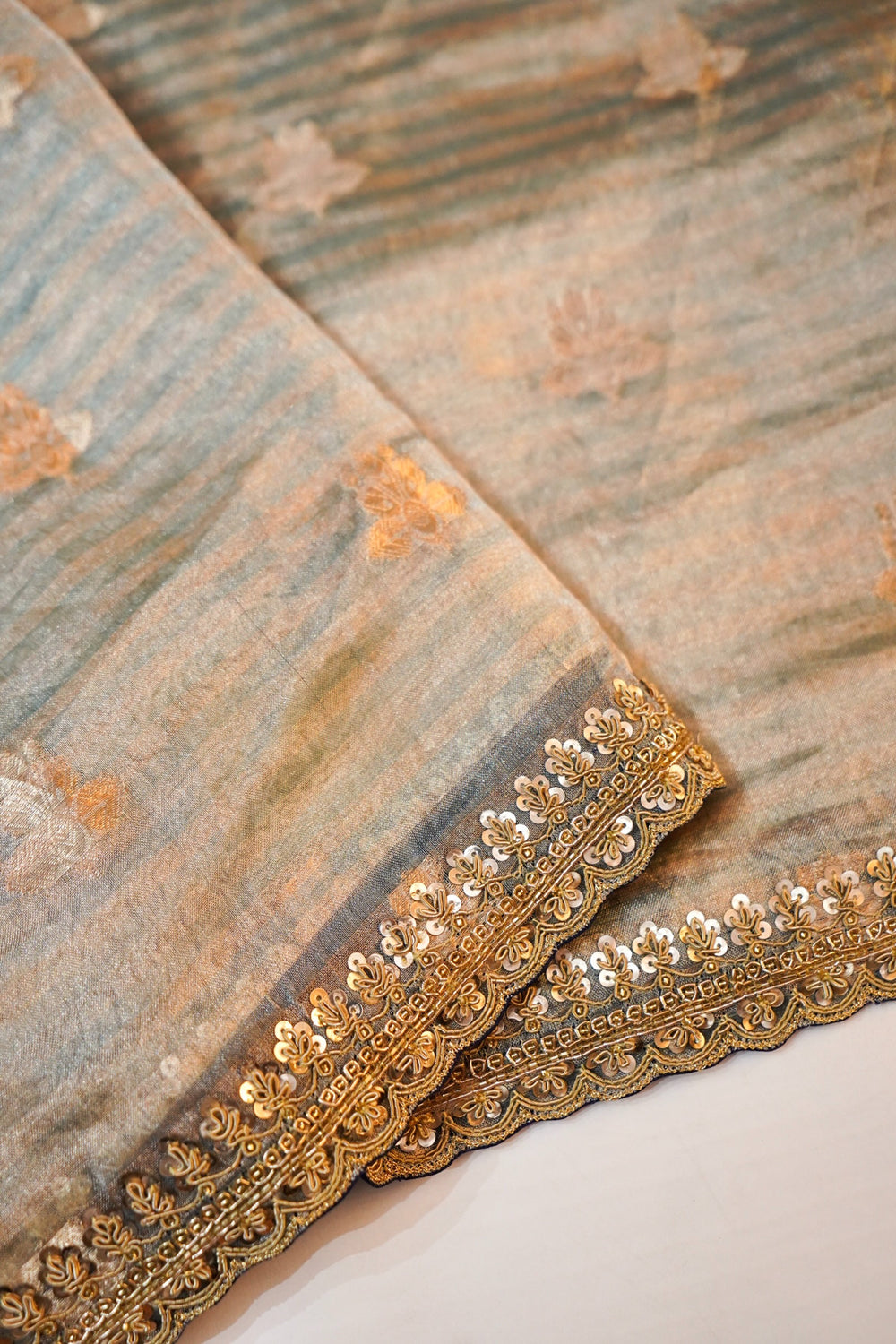 Pistachio Green Motif Tissue Silk  Handwoven Banarasi Saree