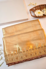 linen White  Brocade Tissue Silk  Handwoven Banarasi Saree