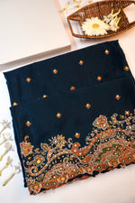 Peacock Blue Booti Crepe  Handwoven Banarasi Saree