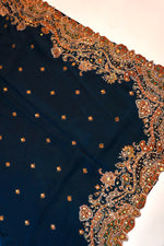 Peacock Blue Booti Crepe  Handwoven Banarasi Saree