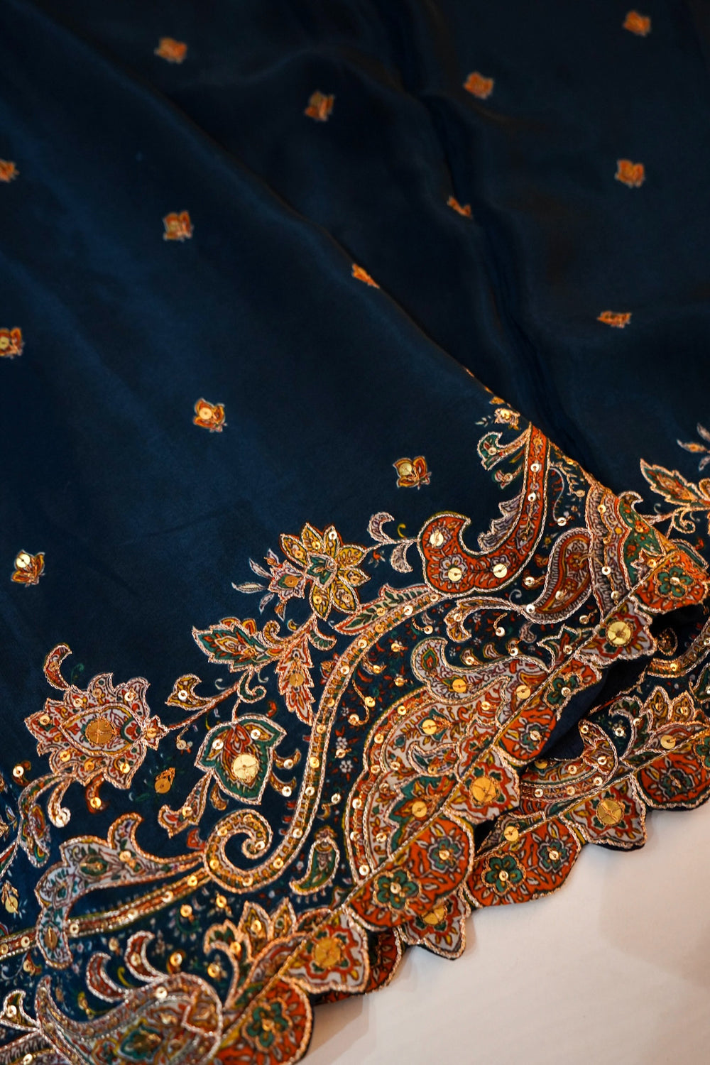 Peacock Blue Booti Crepe  Handwoven Banarasi Saree