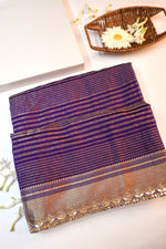 Violet Purple Stripe Moonga Silk  Handwoven Banarasi Saree