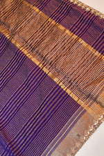 Violet Purple Stripe Moonga Silk  Handwoven Banarasi Saree