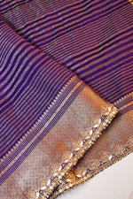 Violet Purple Stripe Moonga Silk  Handwoven Banarasi Saree