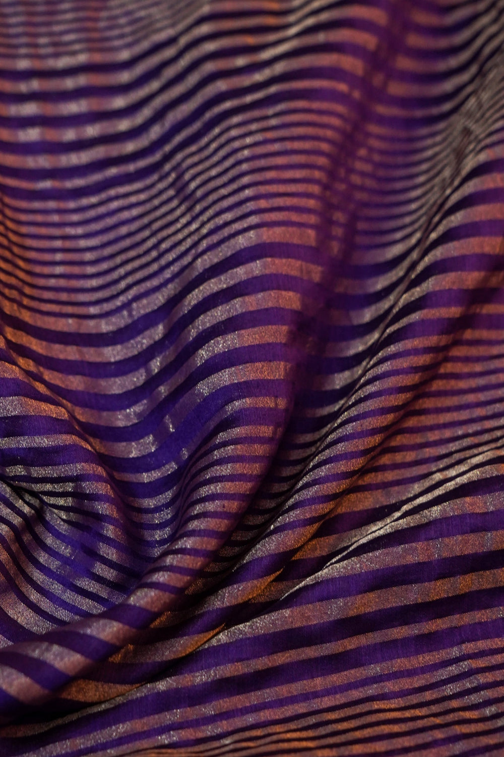 Violet Purple Stripe Moonga Silk  Handwoven Banarasi Saree