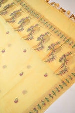 Macaroon Tan Booti Mul Chanderi Handwoven Banarasi Suit